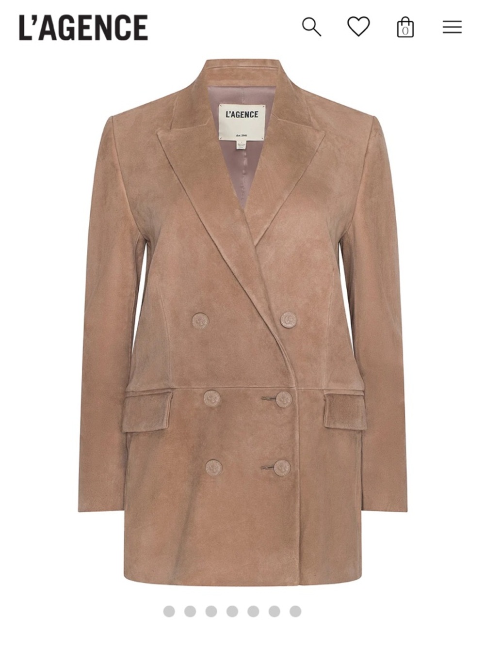 L'AGENCE Women's Double-Breasted Suede Coat in Taupe 100% goat leather like new